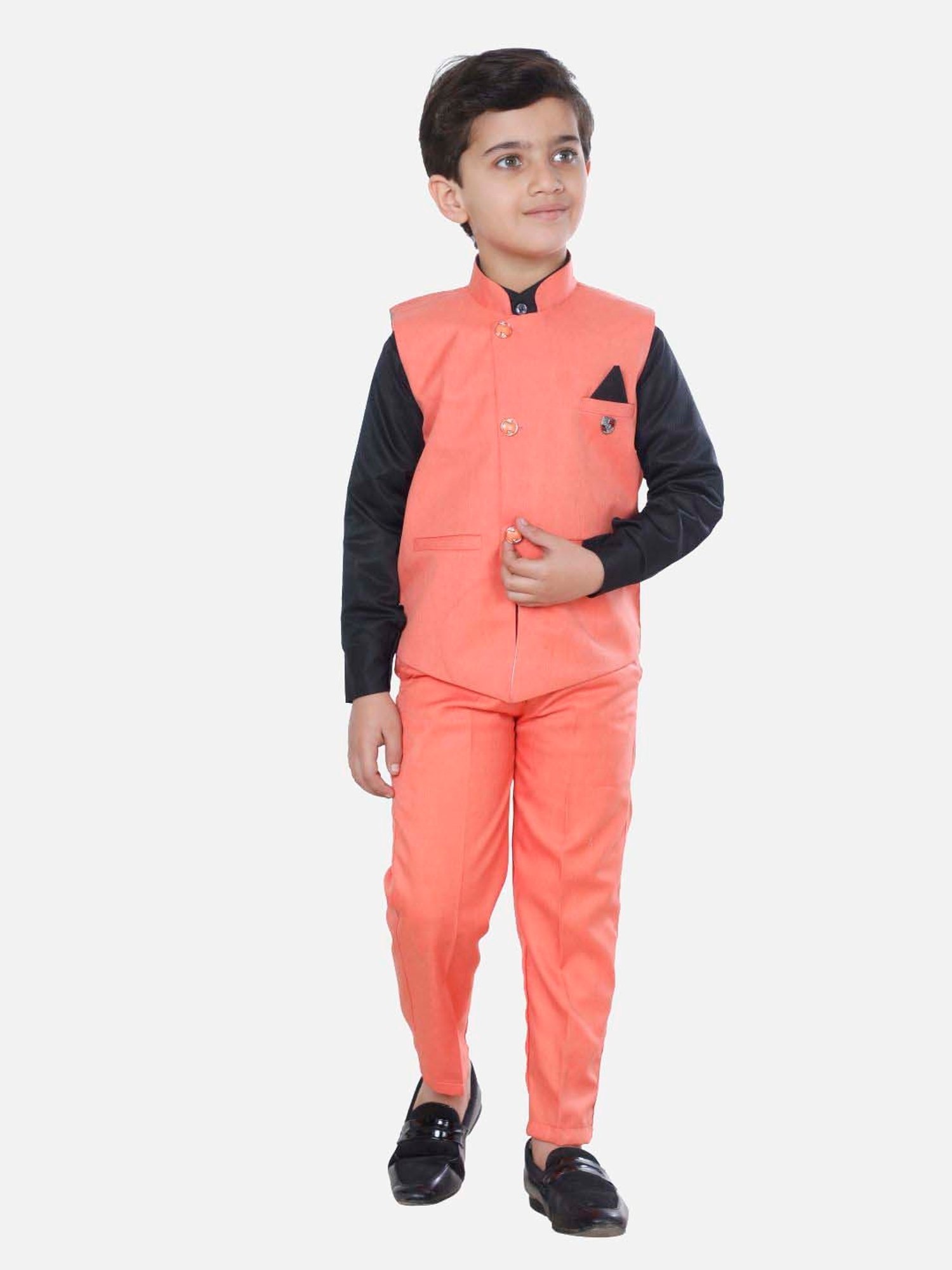 Fourfolds Boys Pink Solid Full Sleeves Clothing Set