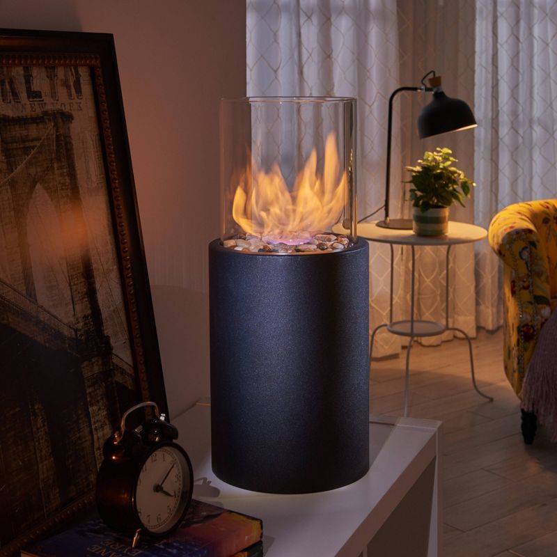 8.25"x19.25" Ventless Smokeless Glass & Black Metal Column Tabletop Fire Pit - Dayna B.