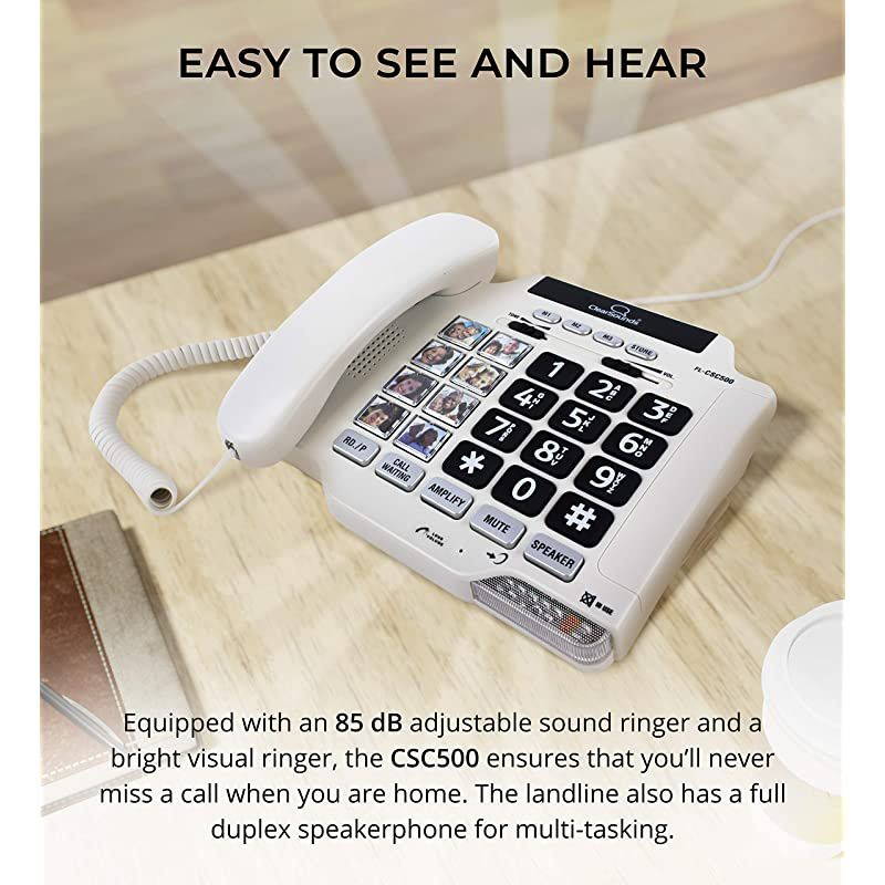 CSC500 Amplified Landline Phone with Speakerphone and Photo Frame Buttons Up to 40dB Amplification TCoil Hearing Aid Compatible