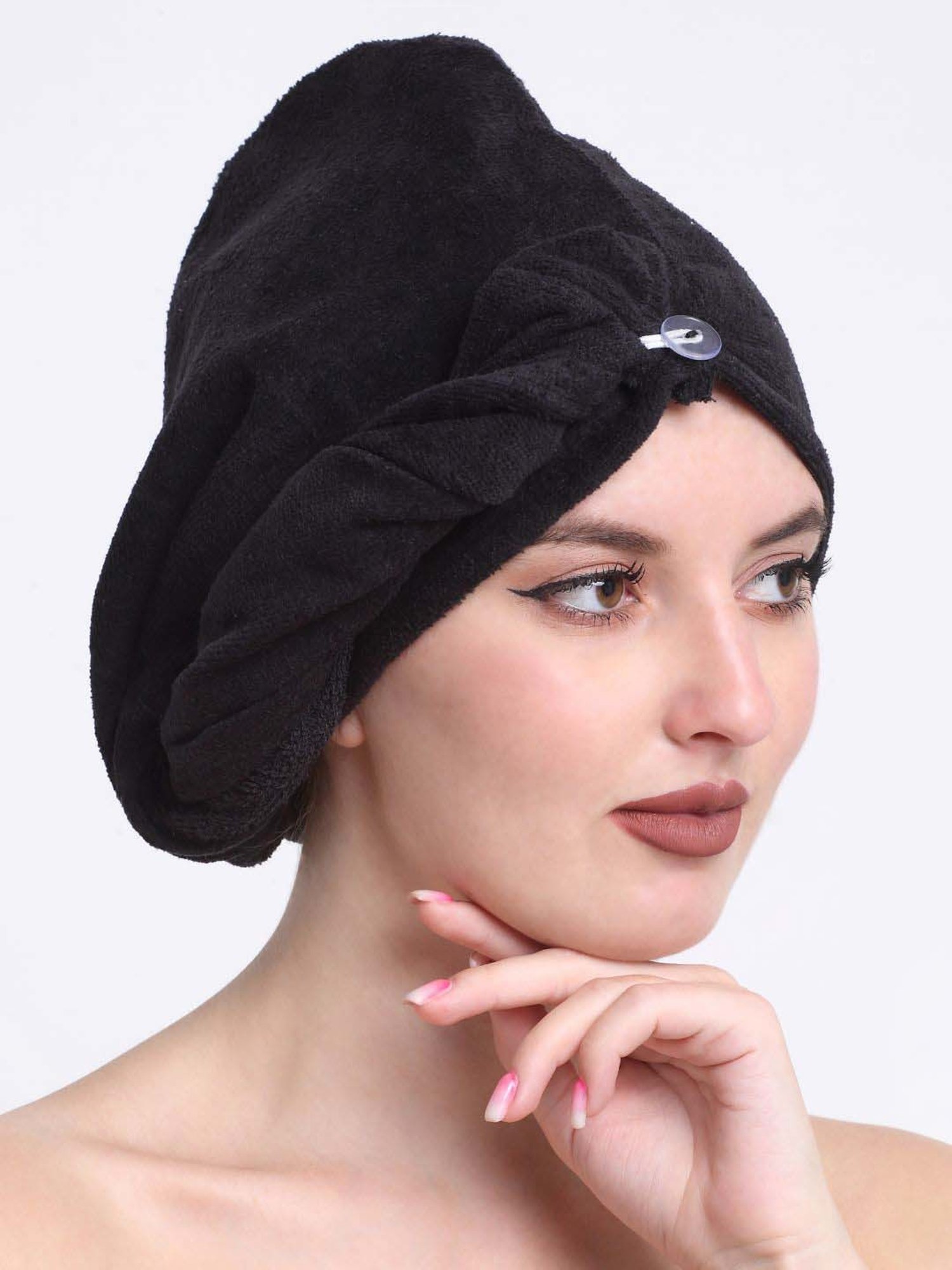 Creeva Luxury Black Cotton 380 GSM Hair Wrap - Set of 2