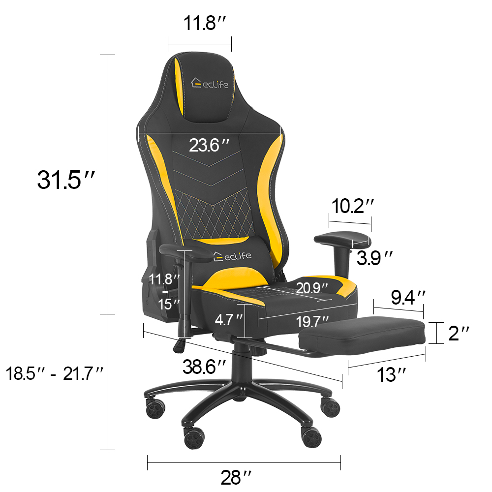 Ergonomic Racing Style Gaming Chair LUCKWIND Racing Chair
Massage Gaming Chair Office Chair Height Adjustment Recliner Swivel Rocker With Retraceable Footrest And  Massage Lumbar Pad E-Sports Chair