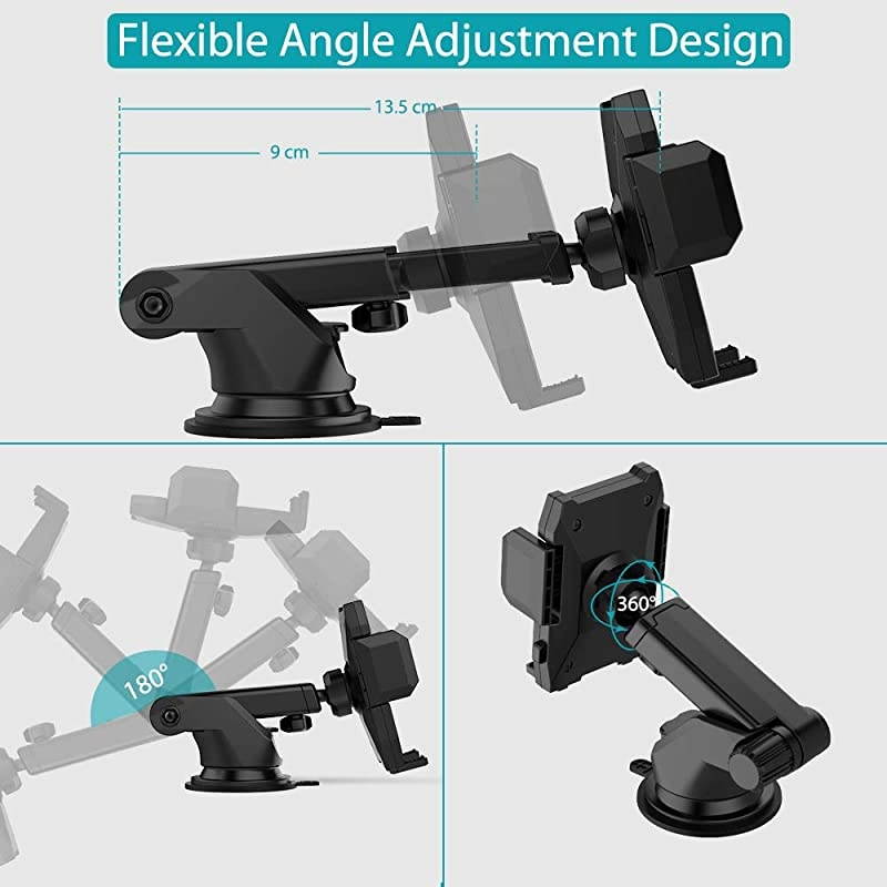Car Phone Mount Holder  Universal Car Cell Phone Holder for Dashboard Windshield with Sticky Pad Easy Button Release Extendable Arm Fit for iPhone Samsung Galaxy Google LG 236374 Width