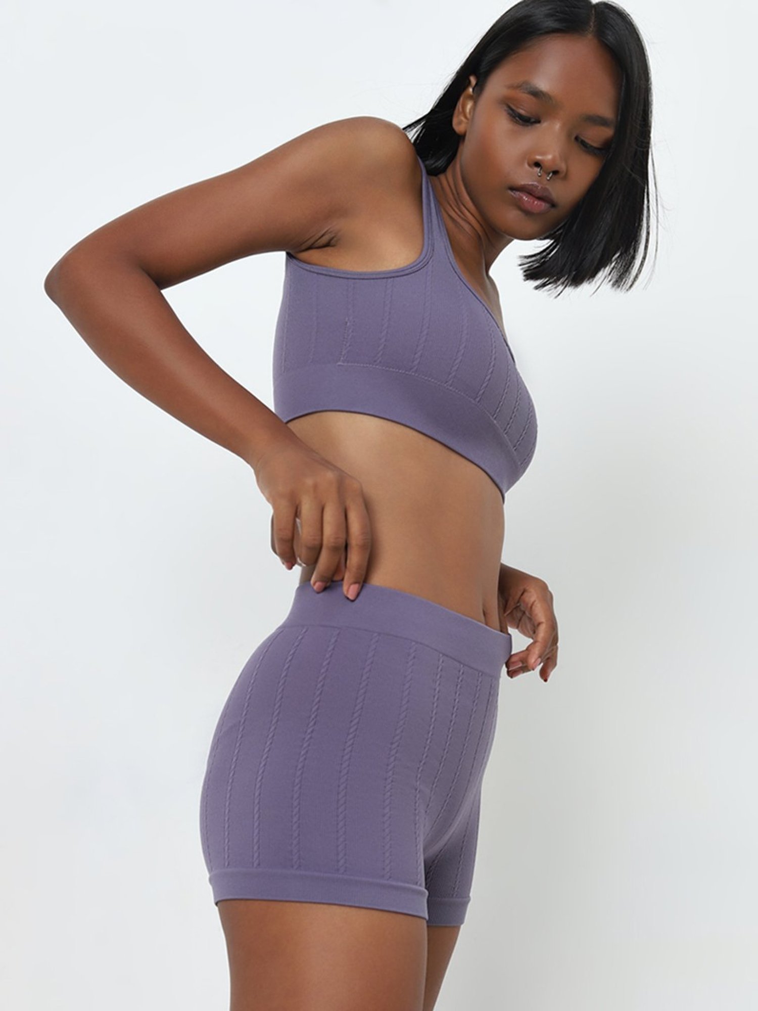 Superstar by Westside Purple Ribbed Textured Seam-Free Boy Shorts Brief