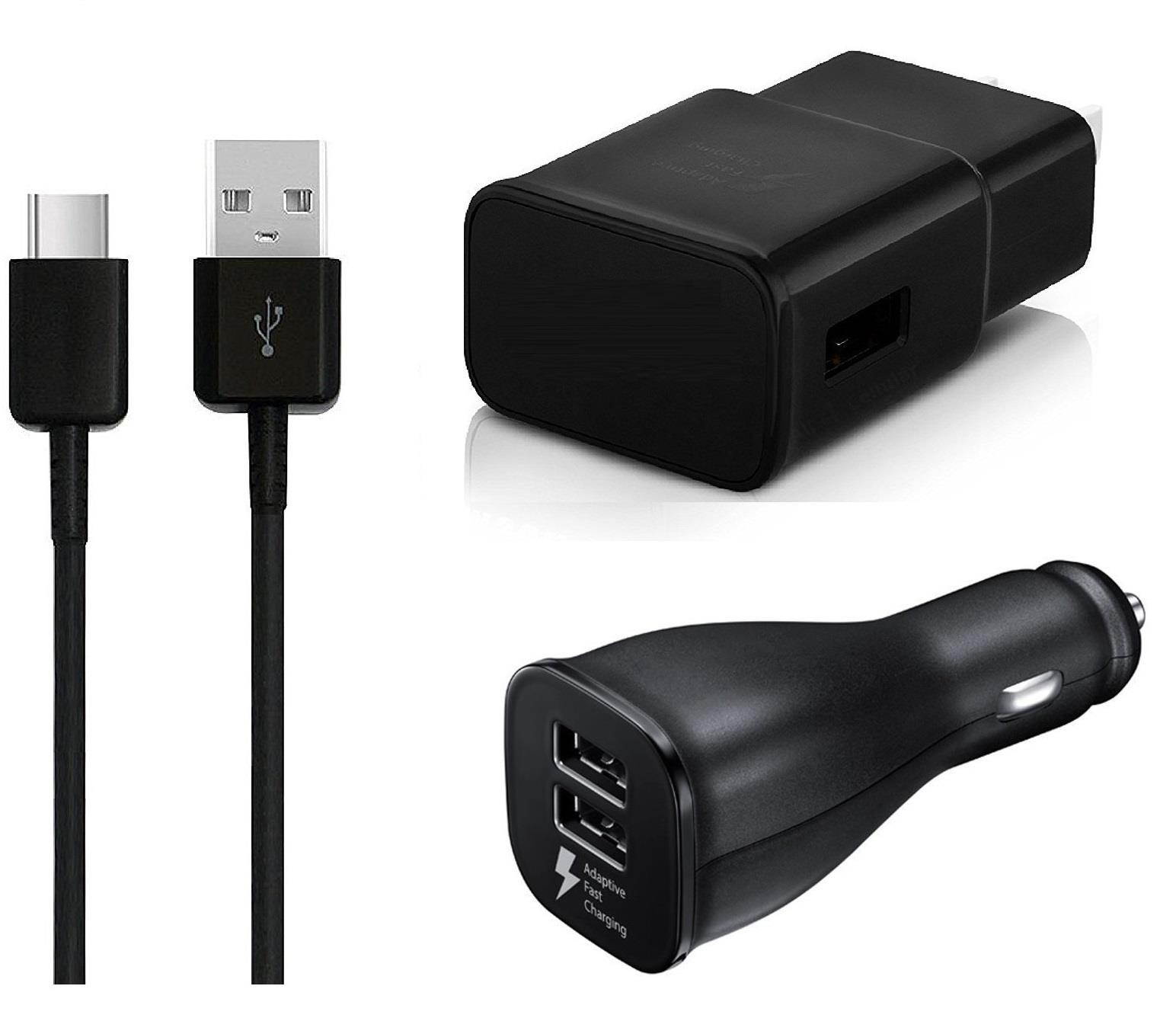 Adaptive Fast Car/Travel Combo (AFC) for Samsung Galaxy Includes Car/Wall Plug and Two Micro USB Cable - Black