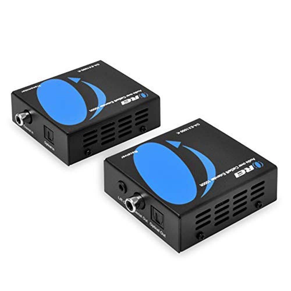 OREI Digital Audio Over CAT5 Extender Upto 1000 Feet - Extend Digital Optical Coxial Toslink Signal Over LAN Ethernet PoC for Long Distance Extension Dolby Digital, DTS 4.1, DTS-HD, PCM (DA-EX1000-K)