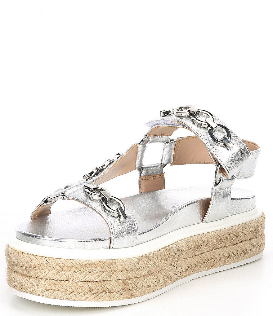 KARL LAGERFELD PARIS Palma Chain Detail Leather Platform Espadrille Sandals