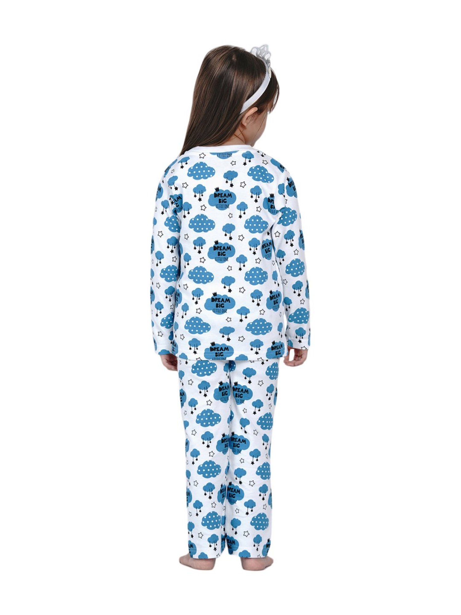 Berrytree Organic Girls Blue Cotton Clouds Print Night Suits