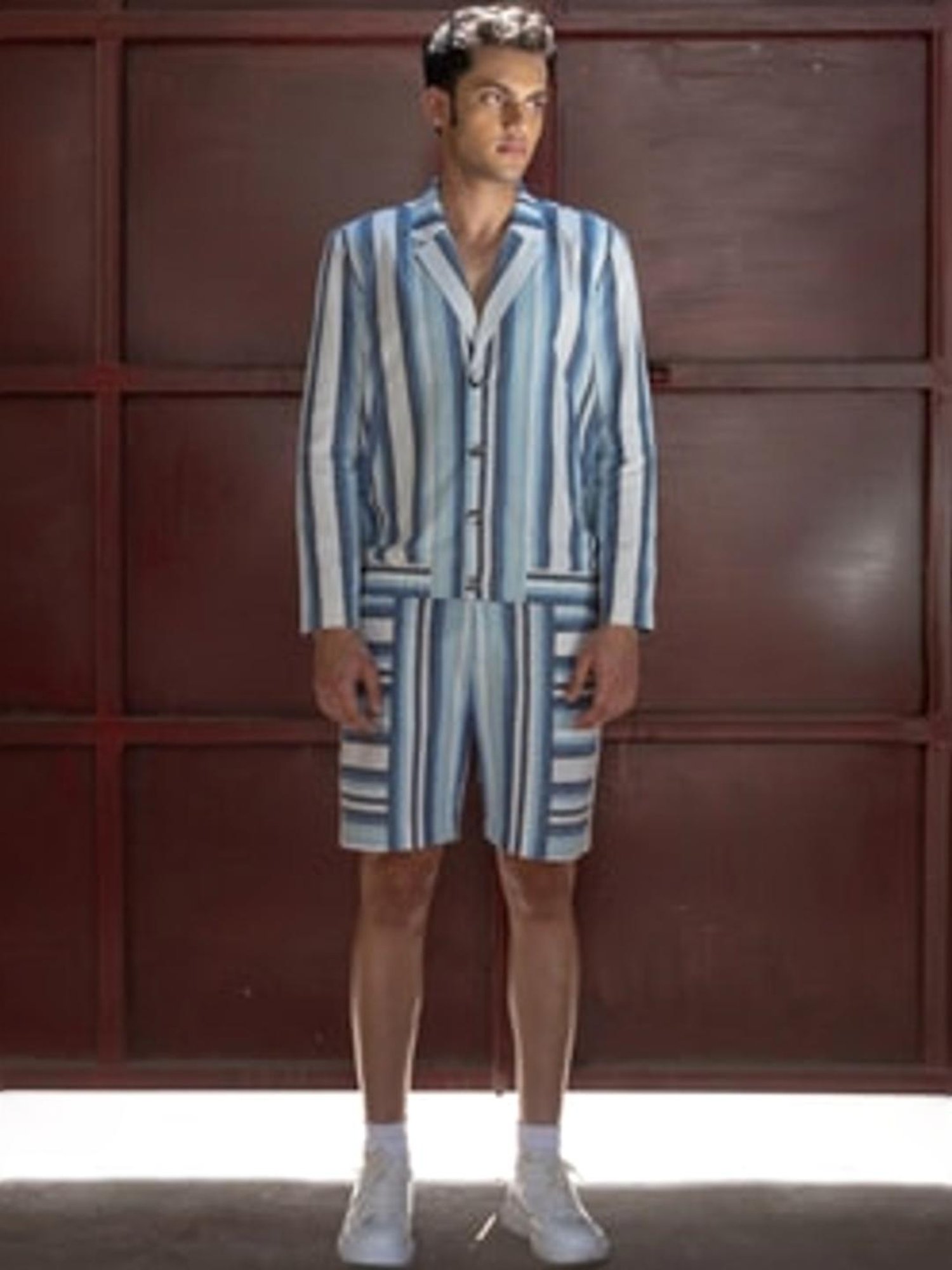 Anushe Pirani Blue & White Fika Buttoned Bomber Jacket