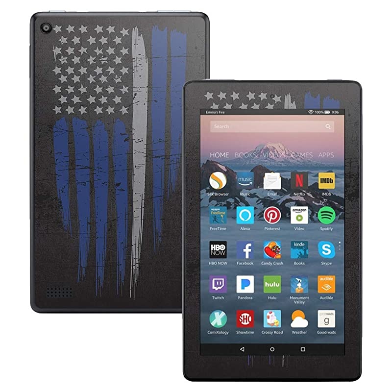 Skin Compatible with  Kindle Fire 7 (2017) - Thin White Line | Protective, Durable, and Unique Vinyl Decal wrap Cover | Easy to Apply, Remove, and Change Styles | Made in The USA