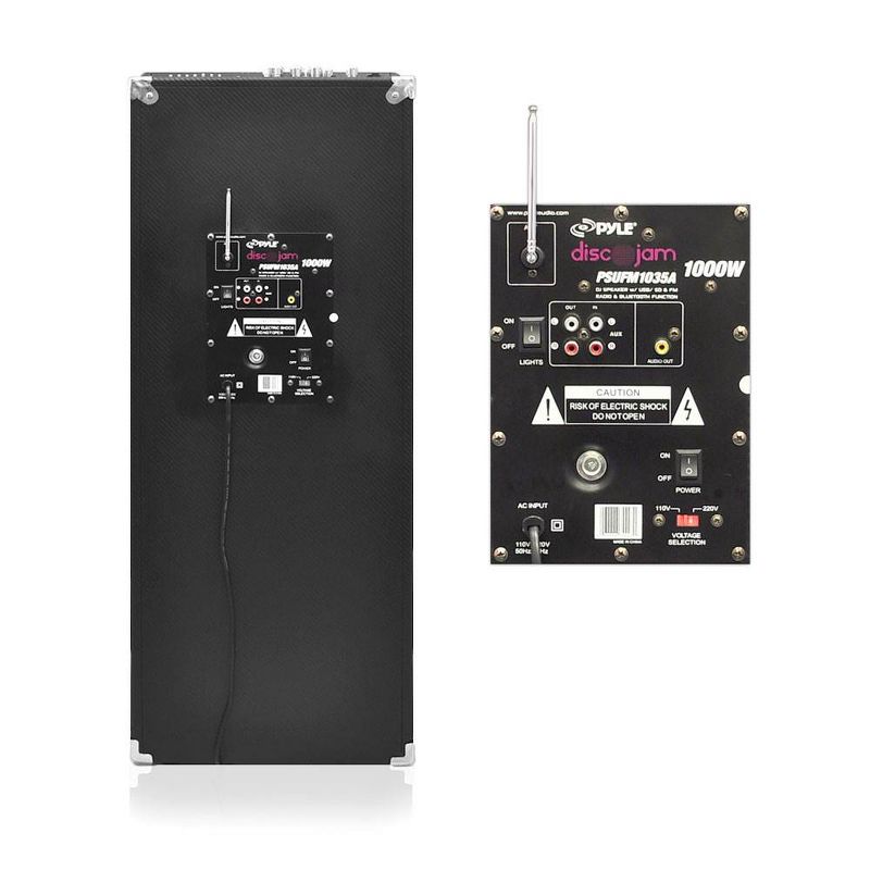 Pyle PSUFM1035A Disco Jam 1000 Watt 2 Way DJ Bluetooth Karaoke Party Speaker with 3 Color Changing Flashing LED Disco Lights (4 Pack)