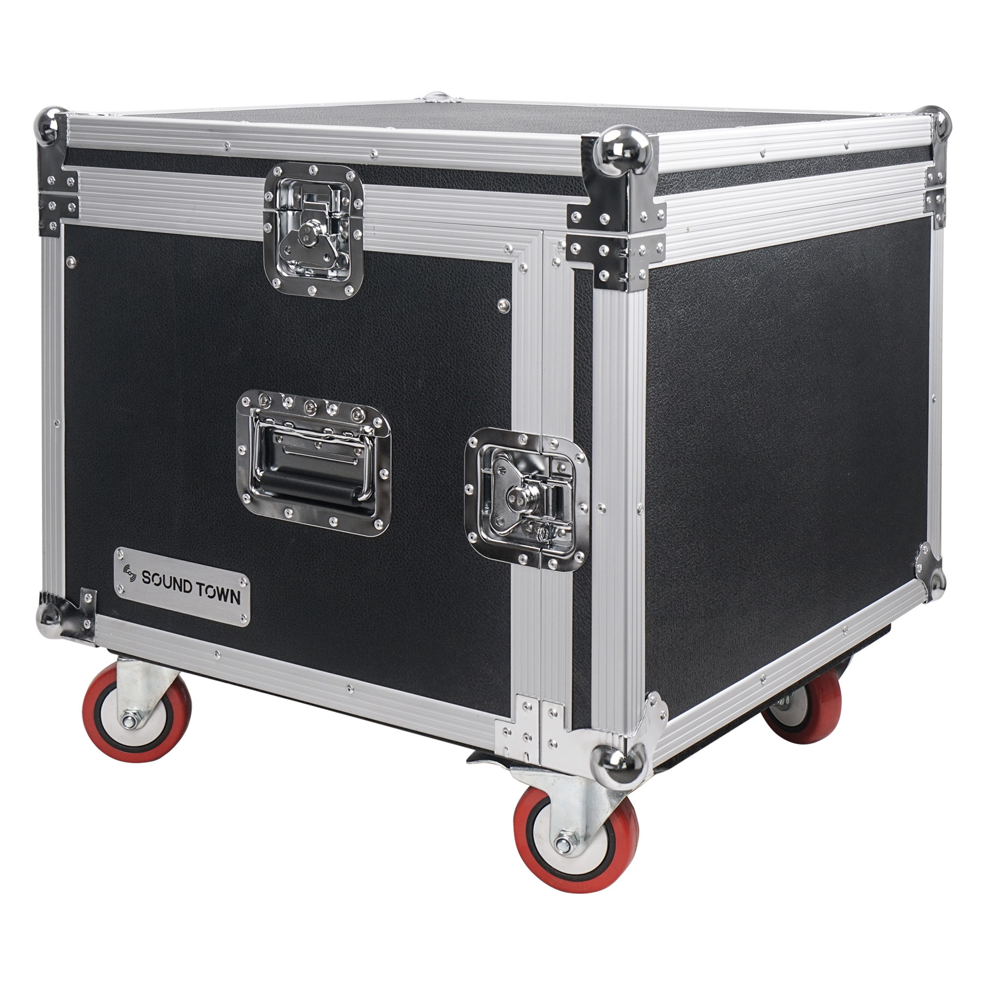 Sound Town Shock Mount 8U ATA Rack Case with 20&rdquo; Rackable Depth, 11U Slant Mixer Top and Casters, 8-Space Size (STMR-SP8UW)
