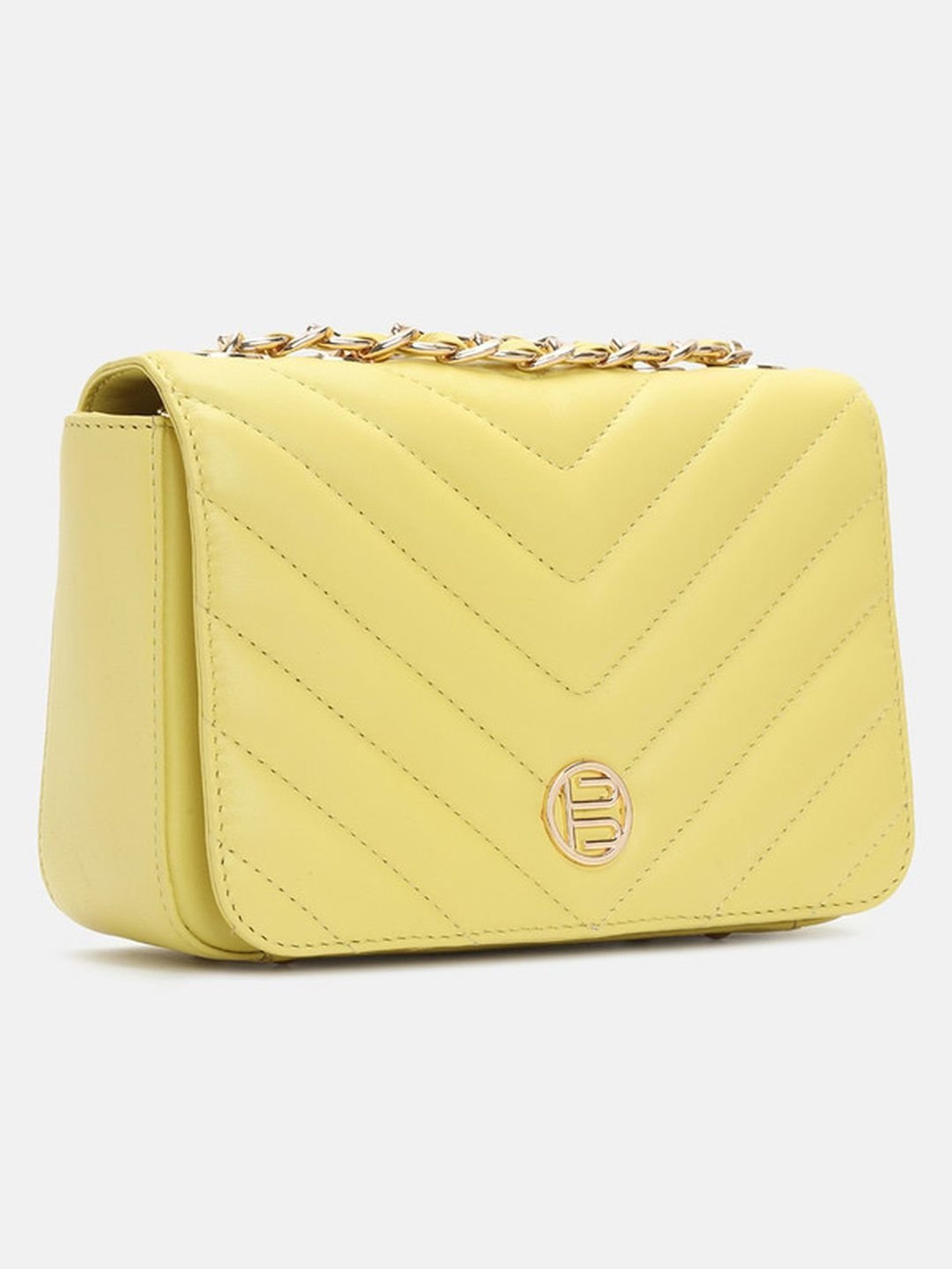 BAGATT Yellow Leather Quilted Sling Handbag