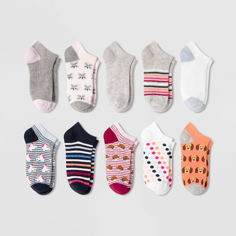 Women's Critters 10pk Low Cut Socks - Xhilaration™ Blue/Gray/Pink 4-10