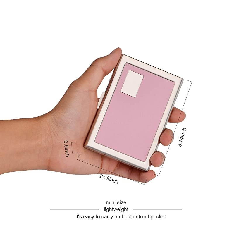 Credit Card Holder Metal Wallet Stainless Steel and Pu Leather Credit Card Protector Case (pink)