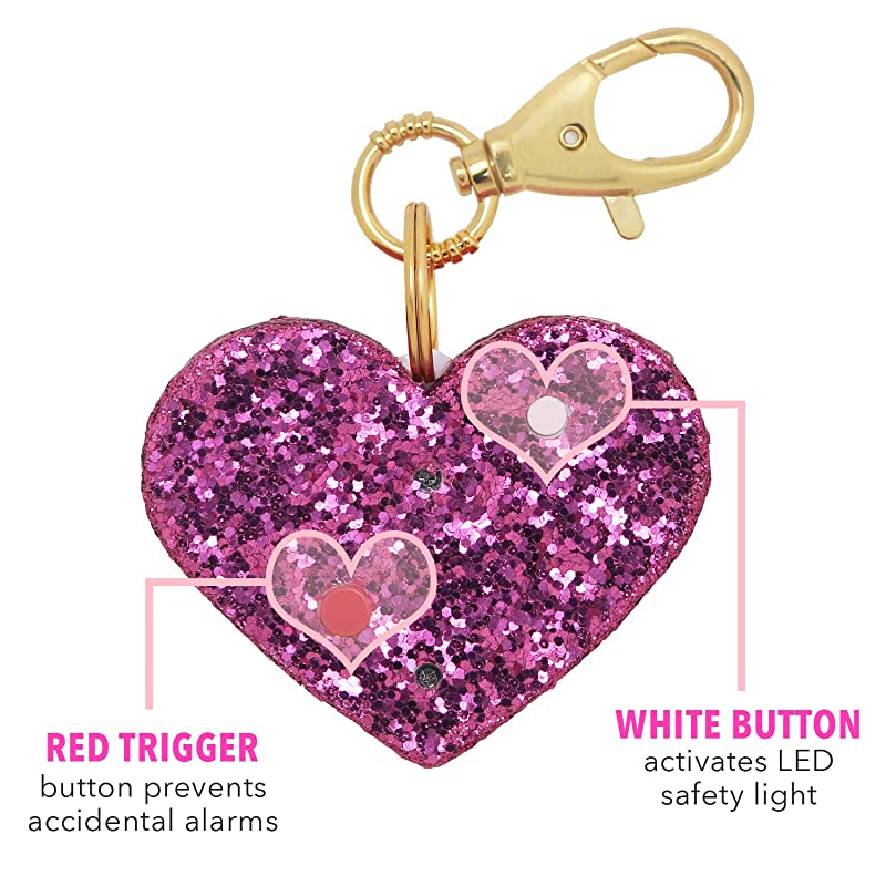 Safety Alarm for Women Ahhlarm SelfDefense Panic 115 Decibel Alarm Keychain for Women with LED Safety Light and Clip Pink Glitter Heart