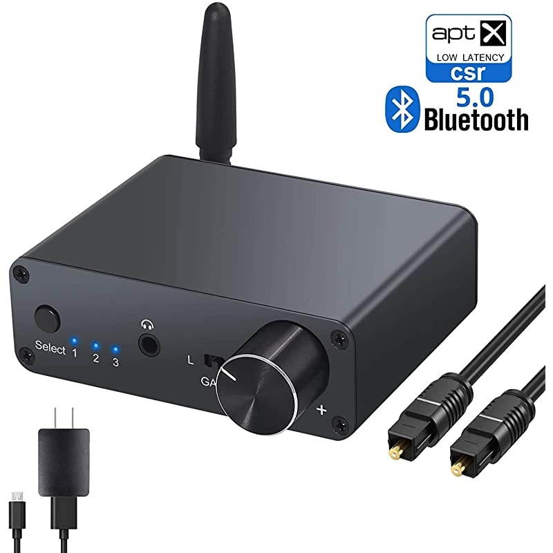 192kHz Digital to Analog Converter Bluetooth 5.0 Receiver DAC with Headphone Amplifier Support aptX & Low Latency Bluetooth 5.0 Digital SPDIF Toslink to Analog L/R 3.5mm Jack Audio Adapter