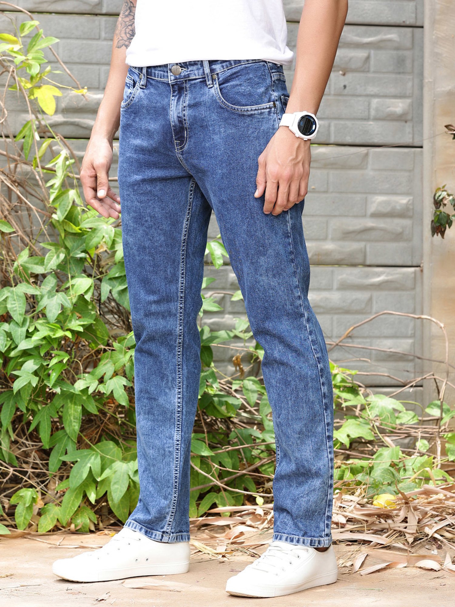 Thomas Scott Blue Slim Fit Lightly Washed Jeans