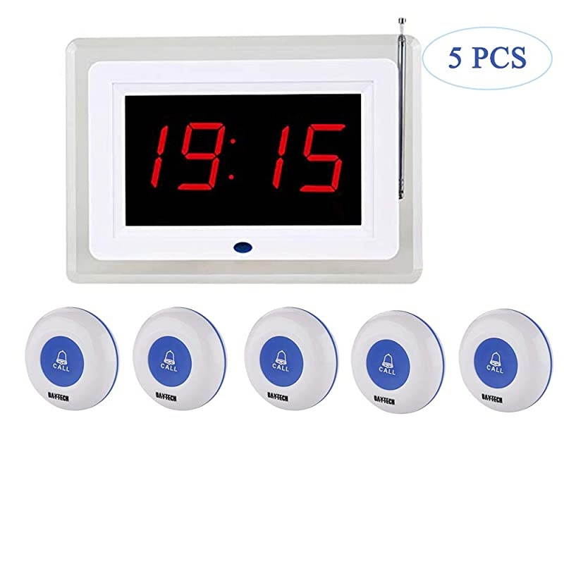 Calling System for Caregiver Pager Restaurant Waiter Server Pager System for Customers Elderly Patient Smart Nurse Paging System for Clinic Hospital Church 1 Display Receiver+5 Call Buttons