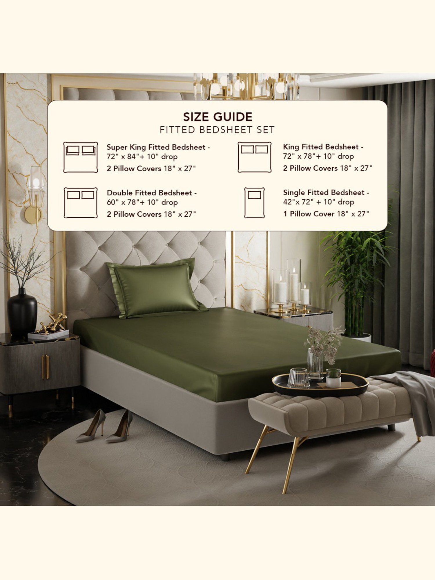 Stoa Paris Olive Green 300 TC Polyester Single Fitted Sheet with 1 Pillow Cover