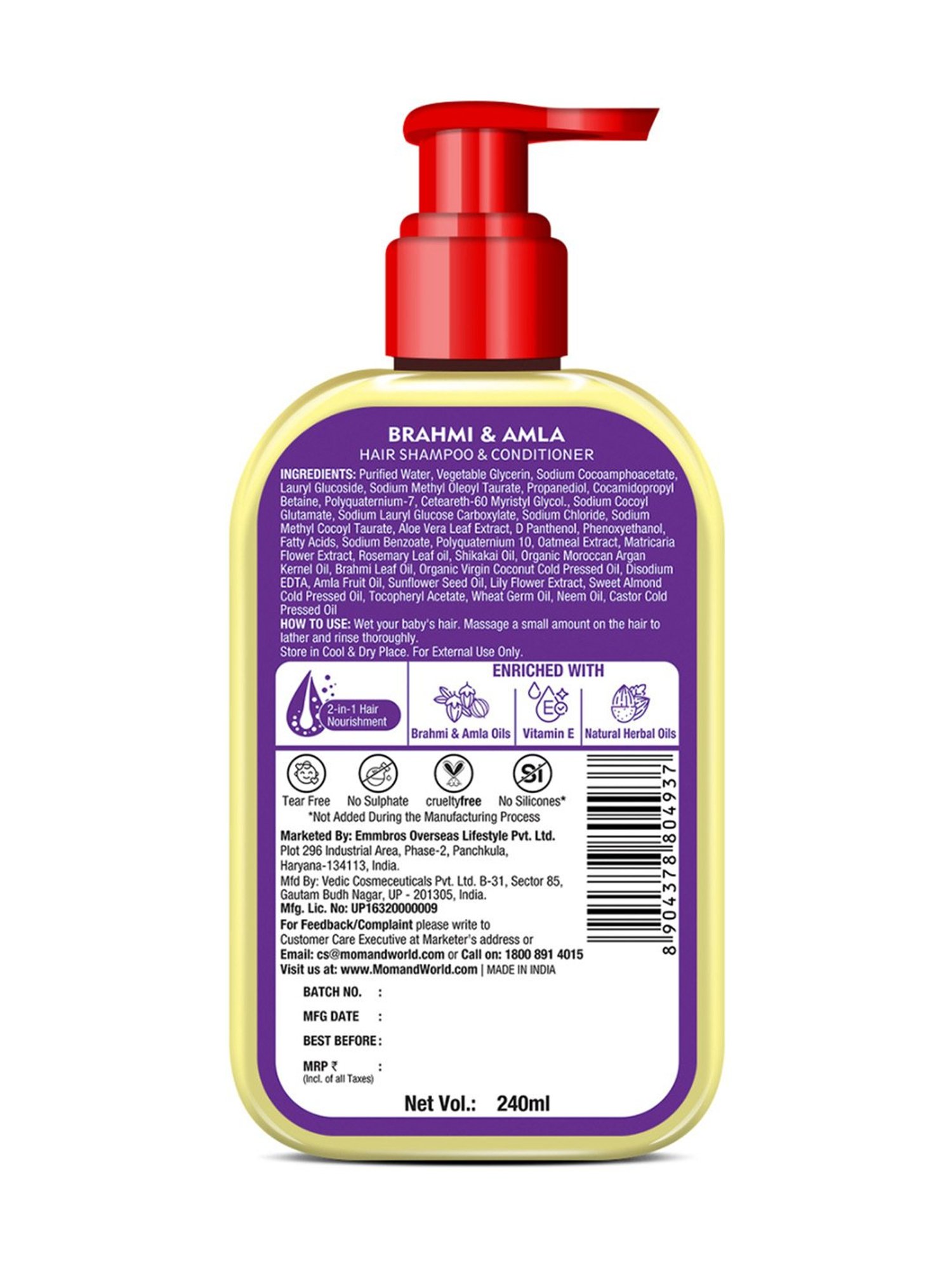 Mom & World Kidsy Brahmi, Amla Hair Shampoo & Conditioner - 240 ml