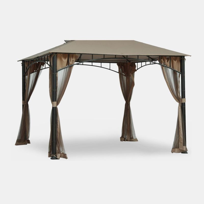 Costway Outdoor 2-Tier 10'x10' Gazebo Canopy Shelter Awning Tent Patio Garden Screw-free structure Brown