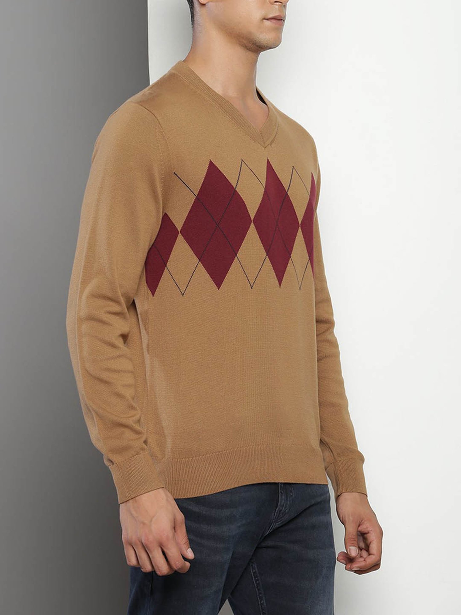 Tommy Hilfiger Brown Cotton Regular Fit Self Pattern Sweater