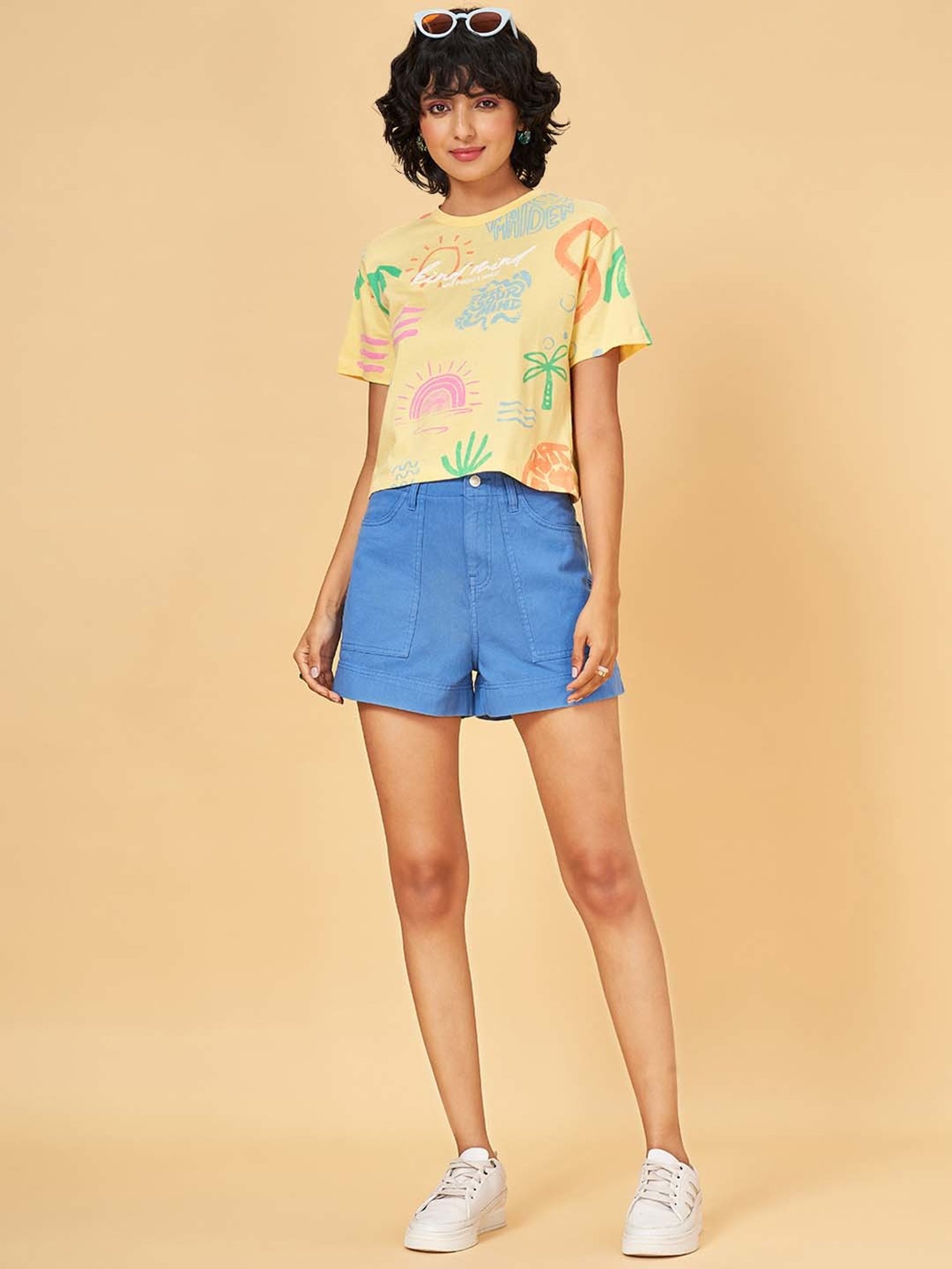 People by Pantaloons Yellow Cotton Printed T-Shirt