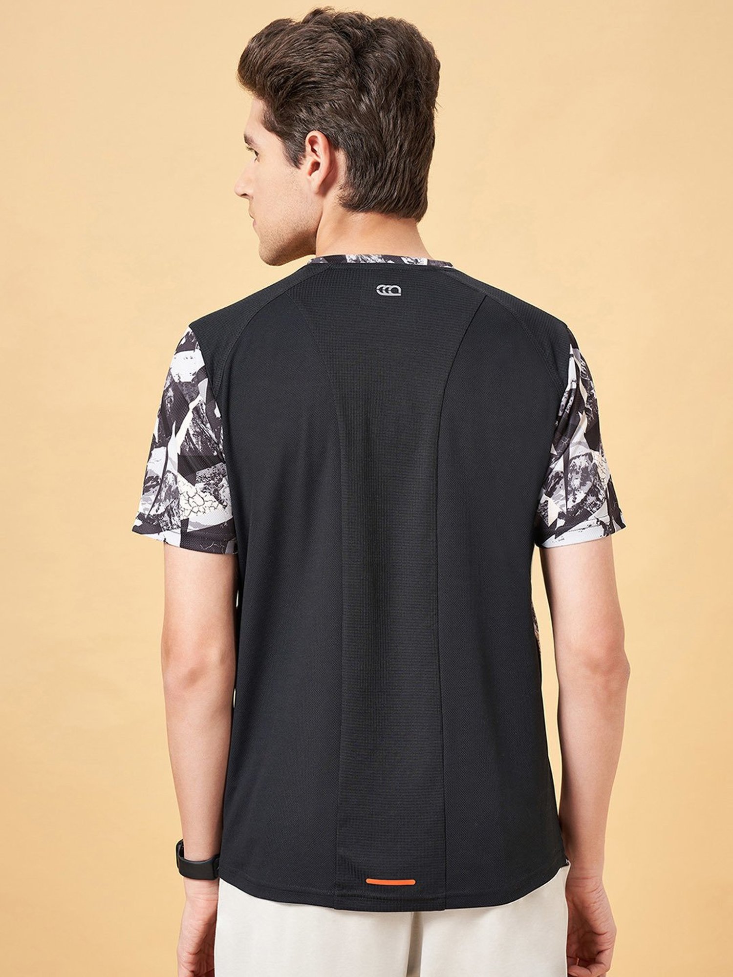 Ajile by Pantaloons Jet Black Slim Fit Printed Sports T-Shirt
