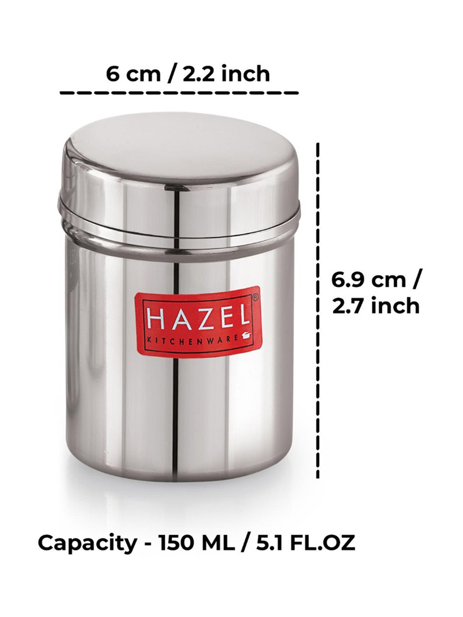 HAZEL Silver Stainless Steel Air Tight Storage Containers 150 ml - Set of 2