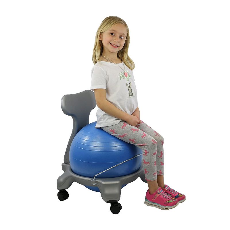 CanDo 30-1795 Ergonomic 15 Inch Child Plastic Exercise Ball Chair with Removable Back and Gliding Caster Wheels, Blue