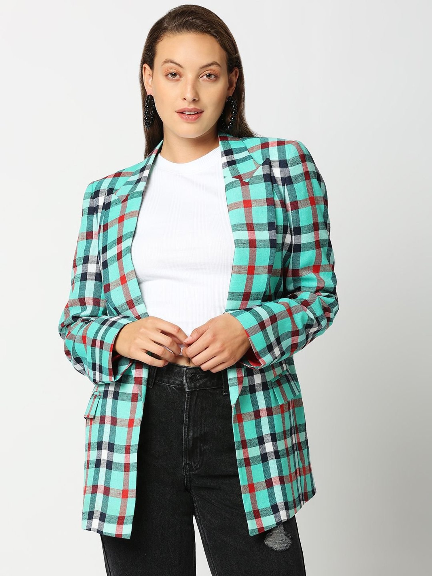 Remanika Green Pure Cotton Chequered Jacket