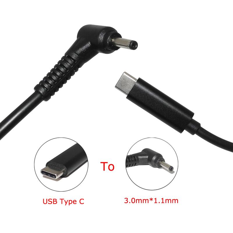 USB-C to DC Tip 3.0x1.1mm Power Cable for Acer Aspire S3 S5 S7 P3 Iconia Tab W500 W700 Samsung Series 5 9 Ultrabook Asus Zenbook UX21 UX21E UX31 Transformer Book T200 T200T T200TA T300CHI T300 (black)