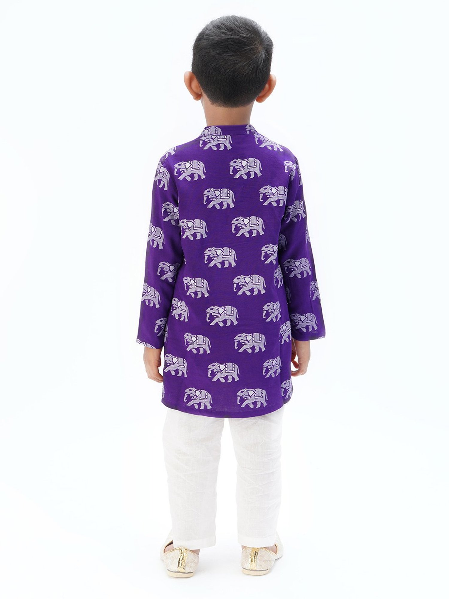 Lil Drama Kids Purple & White Printed Full Sleeves Kurta with Pants