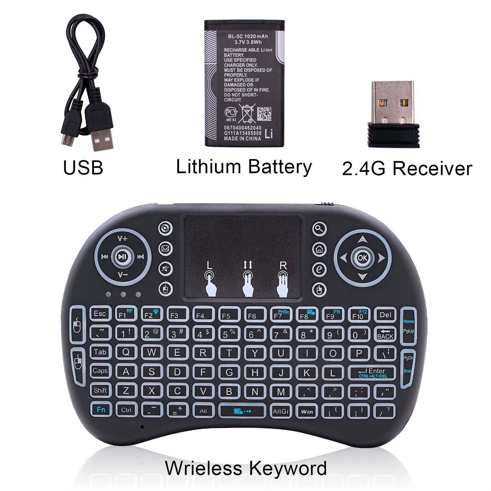 2.4GHz Mini Air Mouse Wireless Keyboard with Touchpad for Windows 2000,Windows XP,Windows Vista,Windows CE,Windows 7,Linux(Debian-3.1,Redhat-9.0 Ubuntu-8.10 Fedora-7.0 Tested) (i8+ Black)