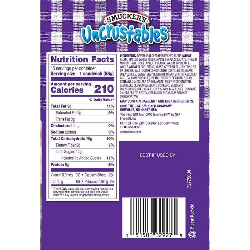 Smucker's Uncrustables Frozen Peanut Butter & Grape Jelly Sandwich - 30oz/15ct