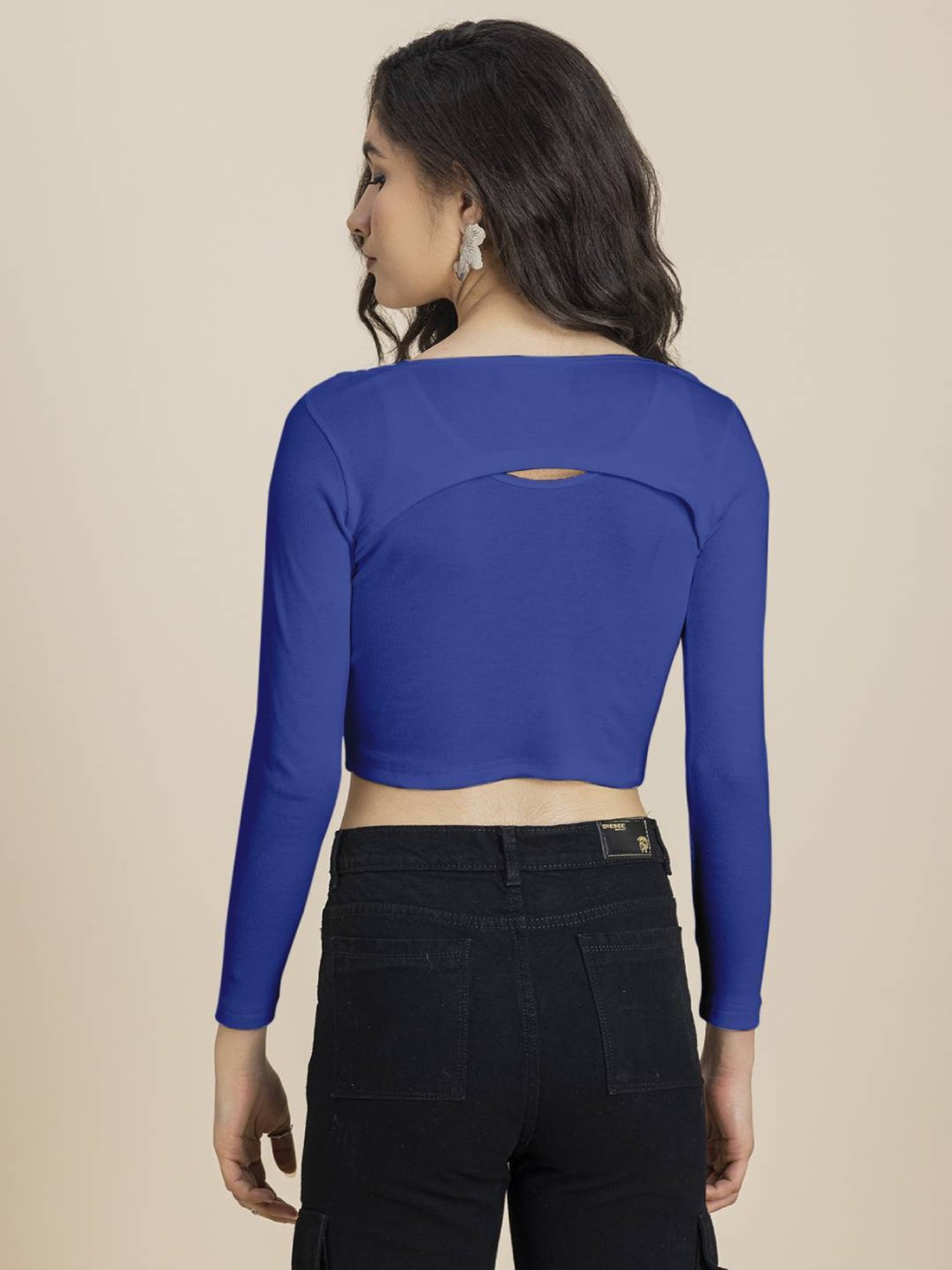 Moomaya Blue Slim Fit Crop Top