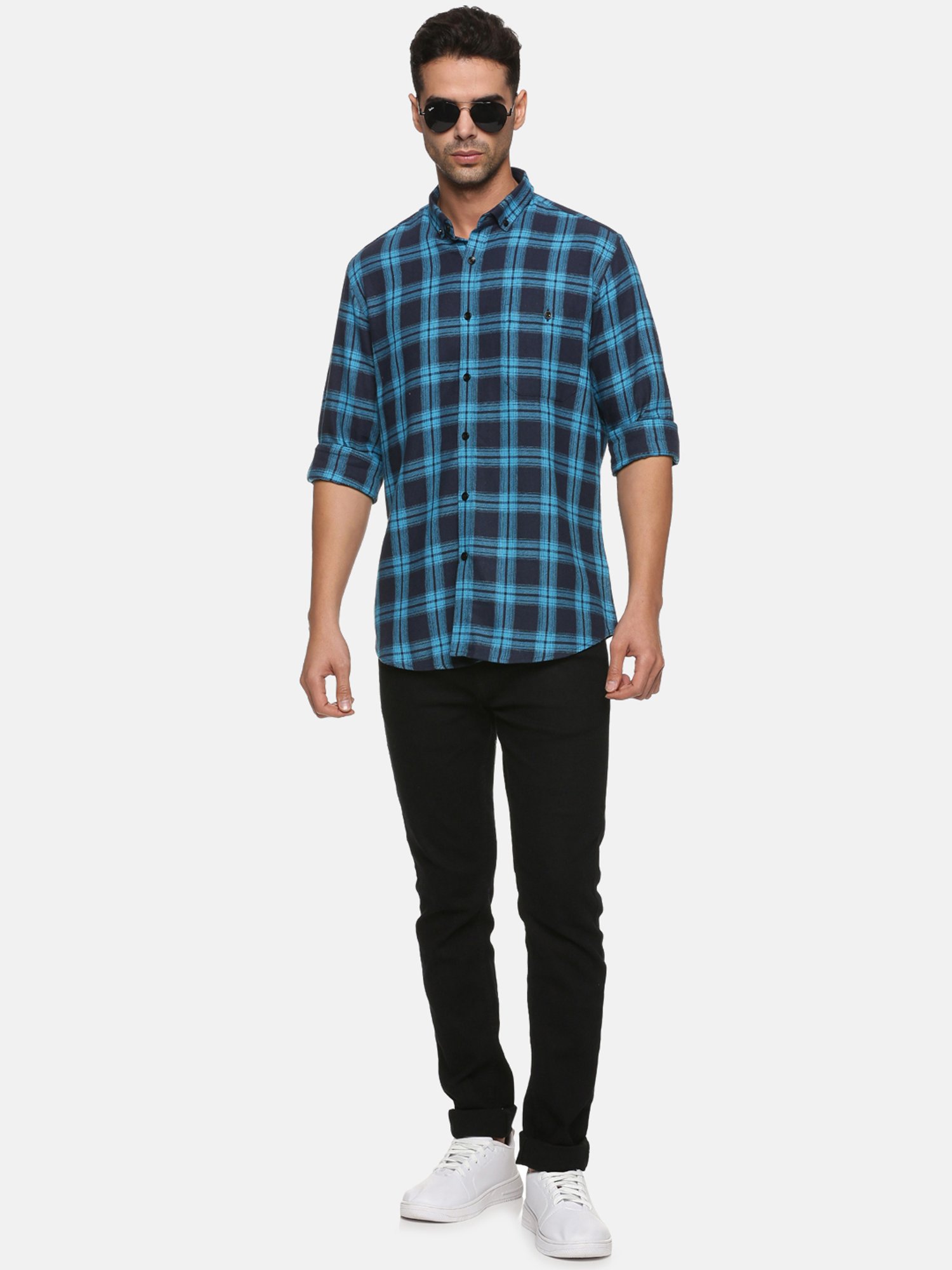 Don Vino Navy Slim Fit Check Shirt