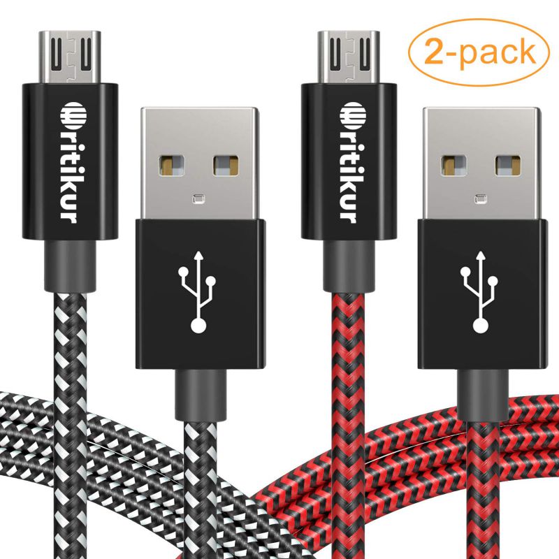 PS4 Controller Charger Charging Cable &ndash; 2 Pack 10FT Nylon Braided Micro USB 2.0 High Speed Data Sync Cord for Playstation 4, PS4 Slim/Pro, Xbox One S/X Controller, Android Phones (2 Pack)