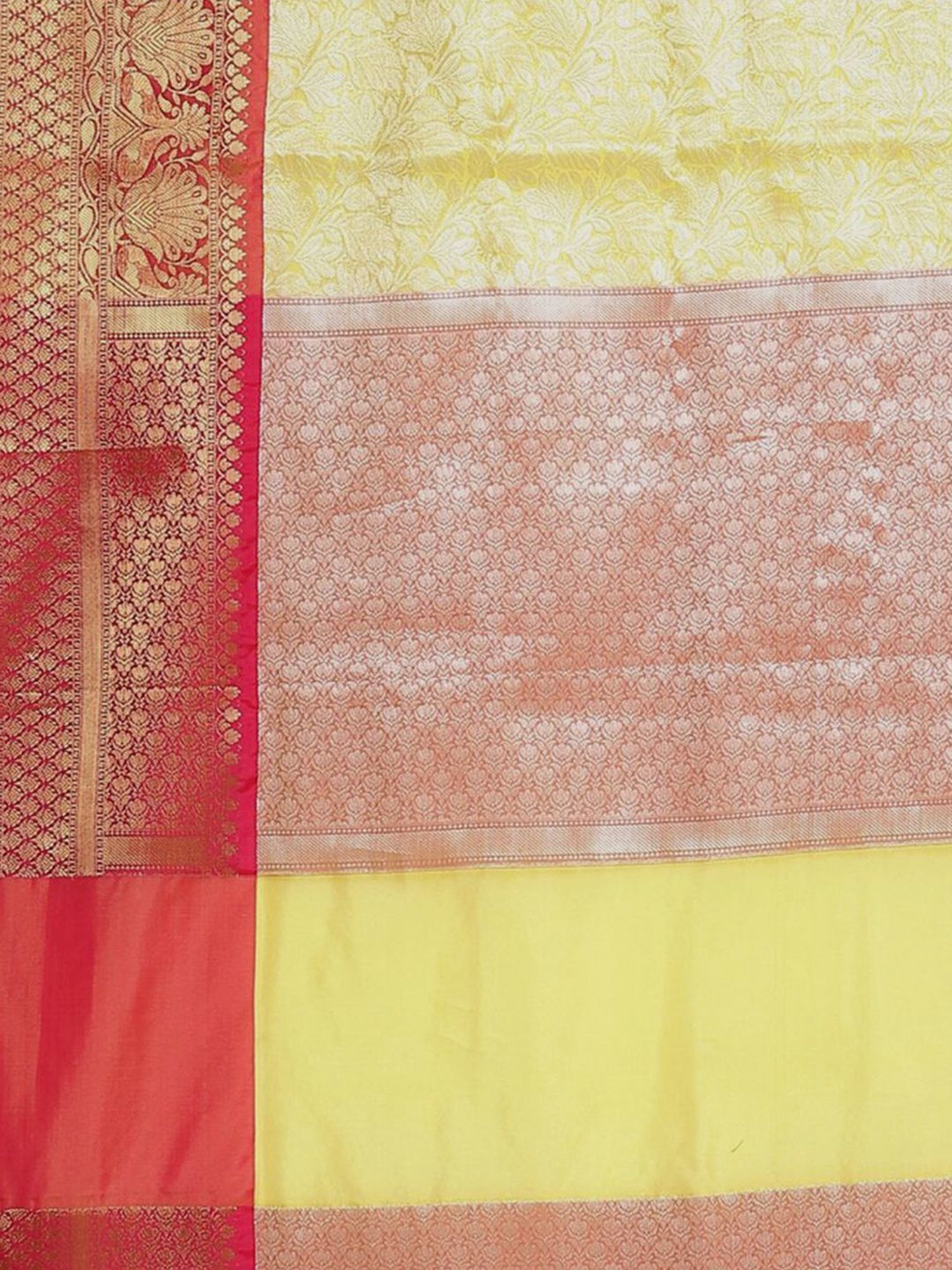 Banarasi Silk Works Yellow & Pink Woven Saree With Unstitched Blouse