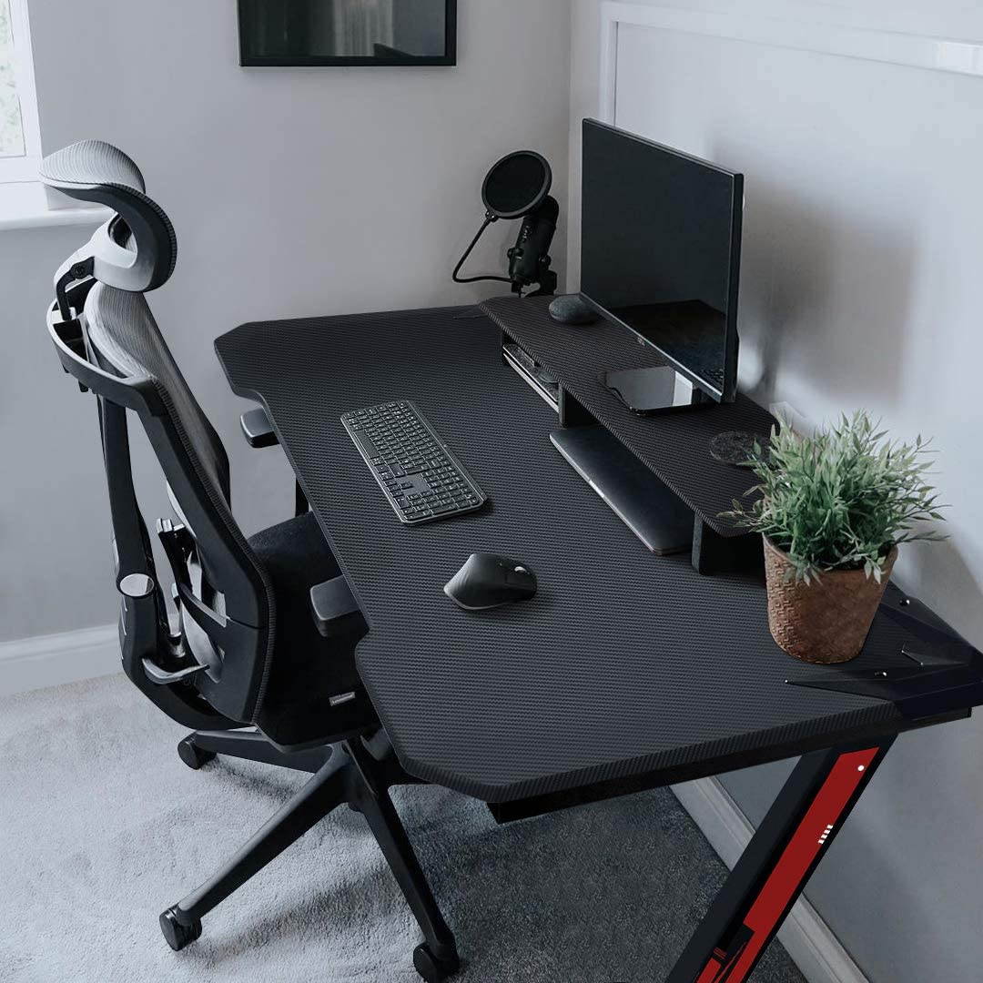 Gaming Desk 47.2" W x 23.6" D Office Computer Table, Black Gamer Workstation with 2 Cable Management Holes