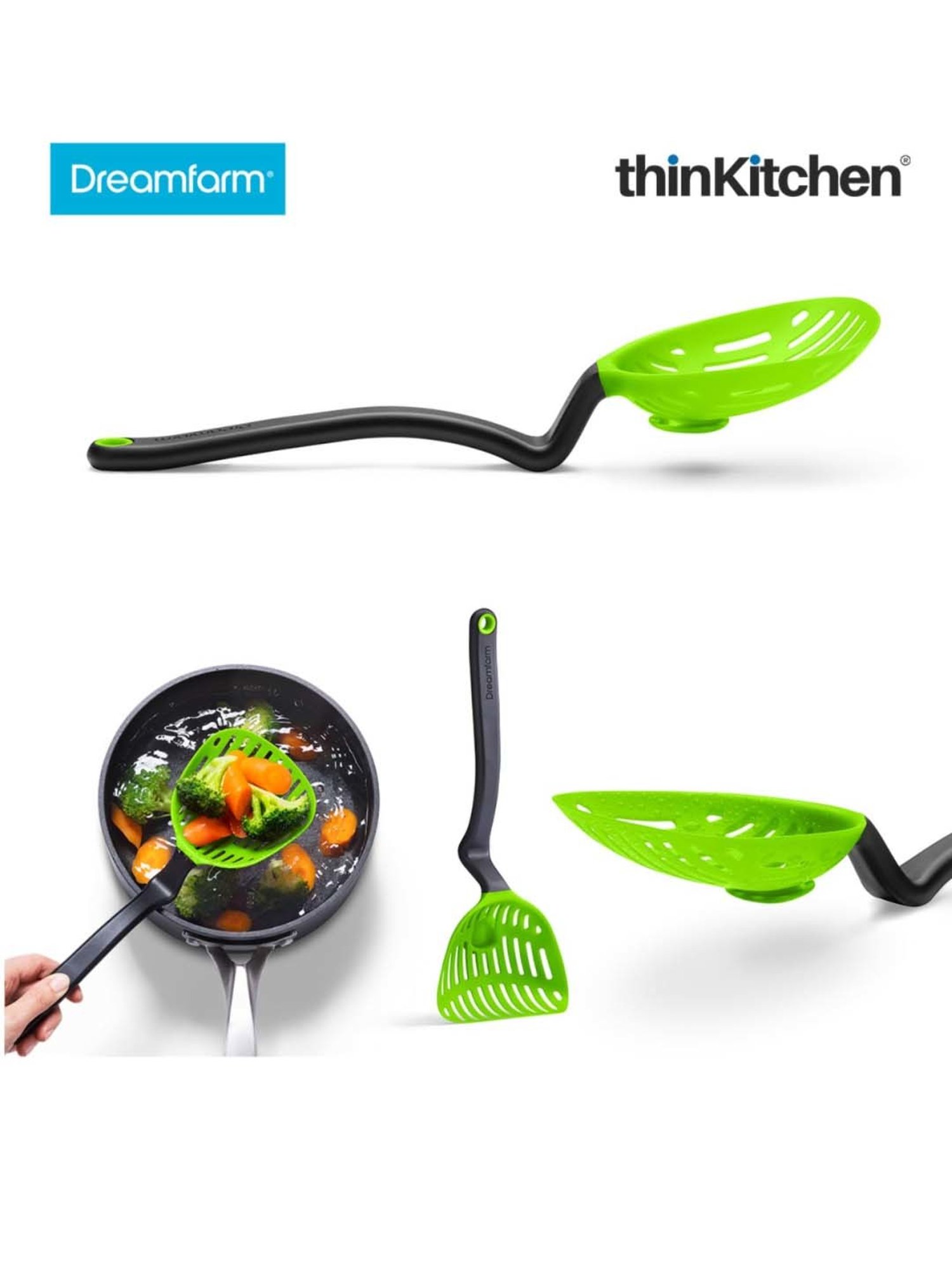 Dreamfarm Green Nylon Lestrain Drip-Catching Sit-Up Scoop Strainer