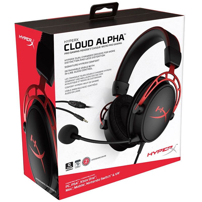 HyperX Cloud Alpha - Gaming Headset, Dual Chamber Drivers, Award Winning Comfort, Durable Aluminum Frame, Detachable Microphone, Works on PC, PS4, Xbox One, Nintendo Switch, and Mobile Devices &ndash; Red
