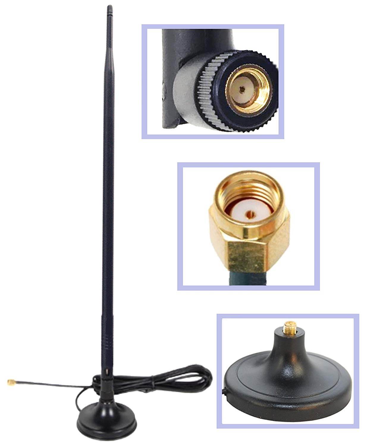 Dual Band Wi-Fi 9dbi Booster Long Range Omni Directional 2.4/5Ghz 802.11n/b/g Antenna with RP-SMA Male Connector on Magnetic Base (19,5"/50cm RG174 Coaxial Cable)