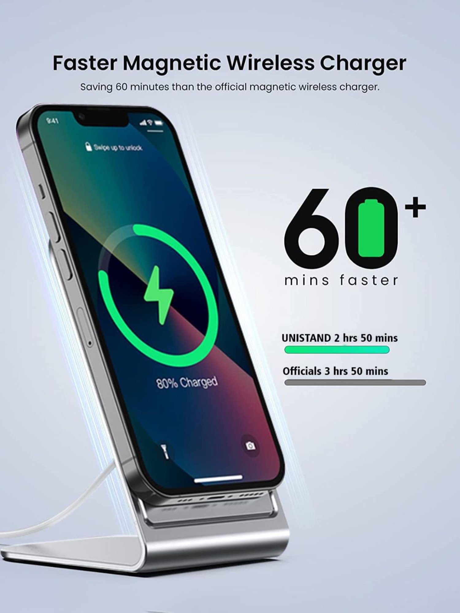 Unigen Audio Unistand Mag Safe Fast Charging Dock 15W Magnetic Charger (Grey)