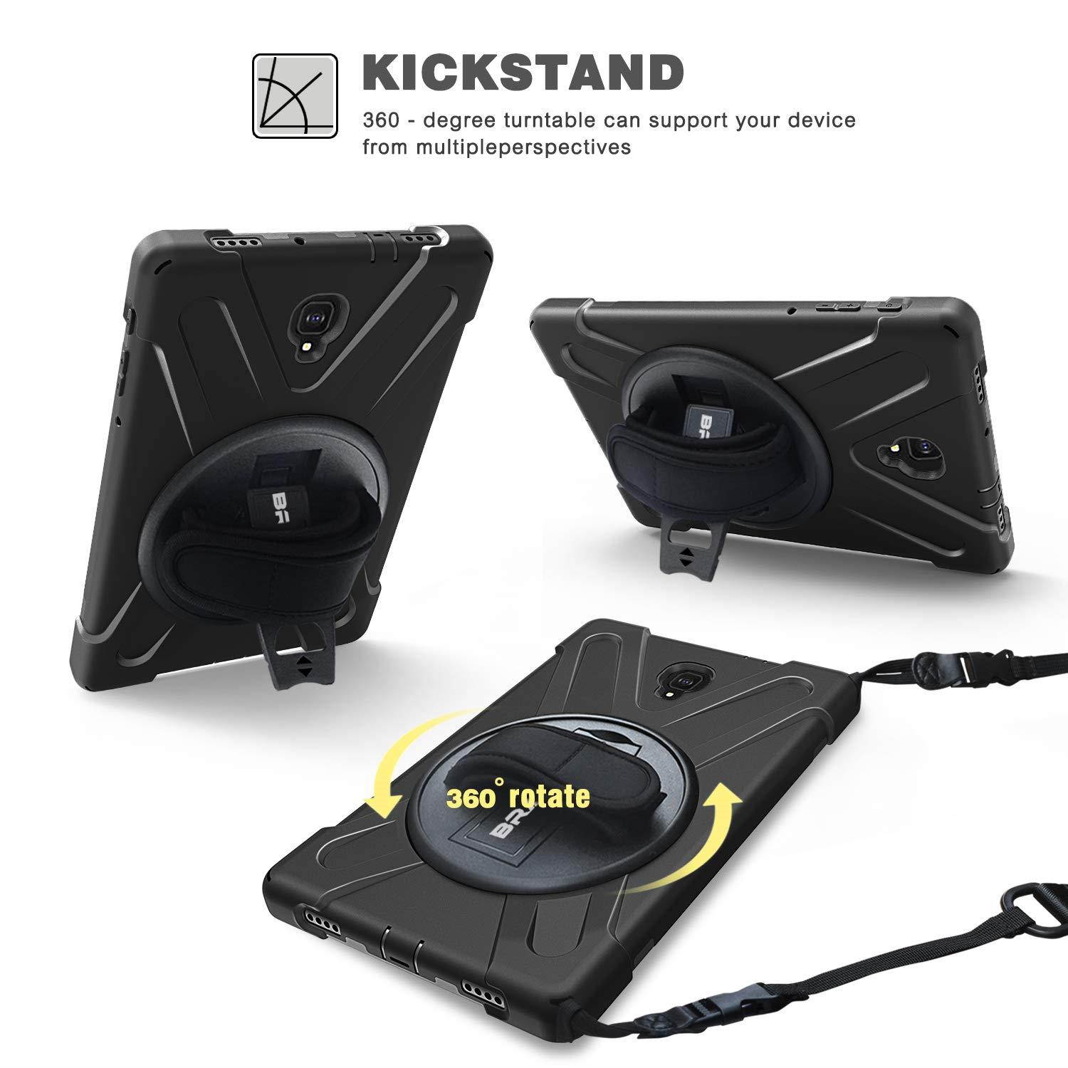 Galaxy Tab A 10.5 Case, BRAECN Heavy Duty Shockproof Rugged Case with 360 Degree Rotatable Hand Strap,Kickstand/Carrying Shoulder Strap for Samsung Galaxy Tab A 10.5 2018 SM-T590/T595 Tablet (Black)