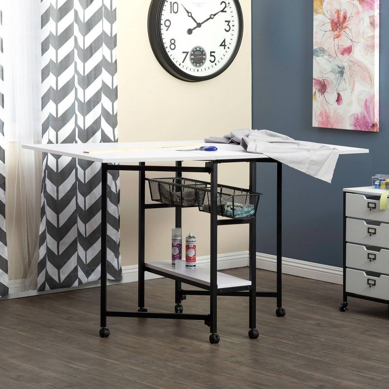 36" Fixed Height Cutting Table with Basket Charcoal/White - Sew Ready