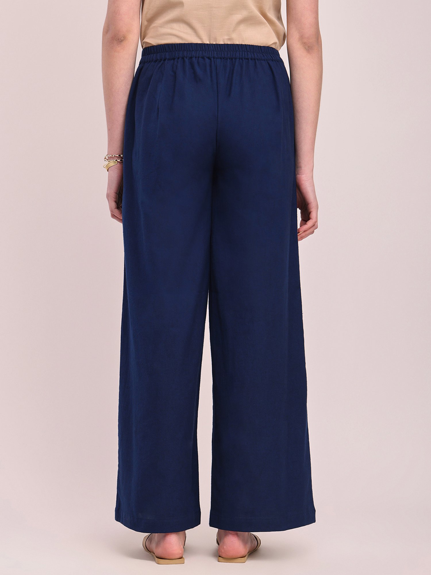 Pink Fort Navy Cotton Relaxed Fit Palazzos