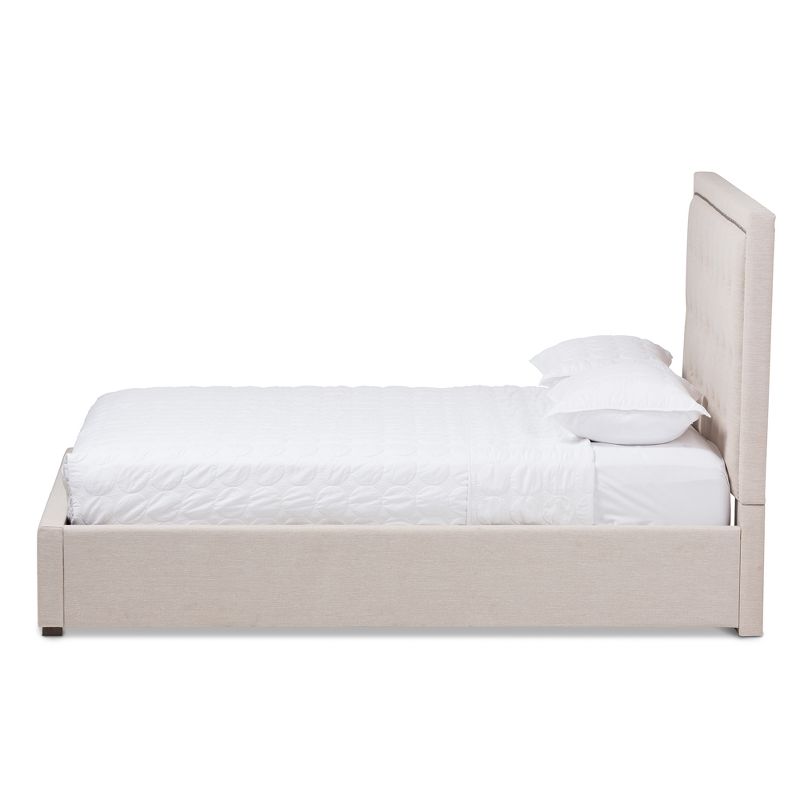 Taylor Modern and Contemporary Fabric Upholstered Gas - Lift Platform Bed - Queen - Light Beige - Baxton Studio