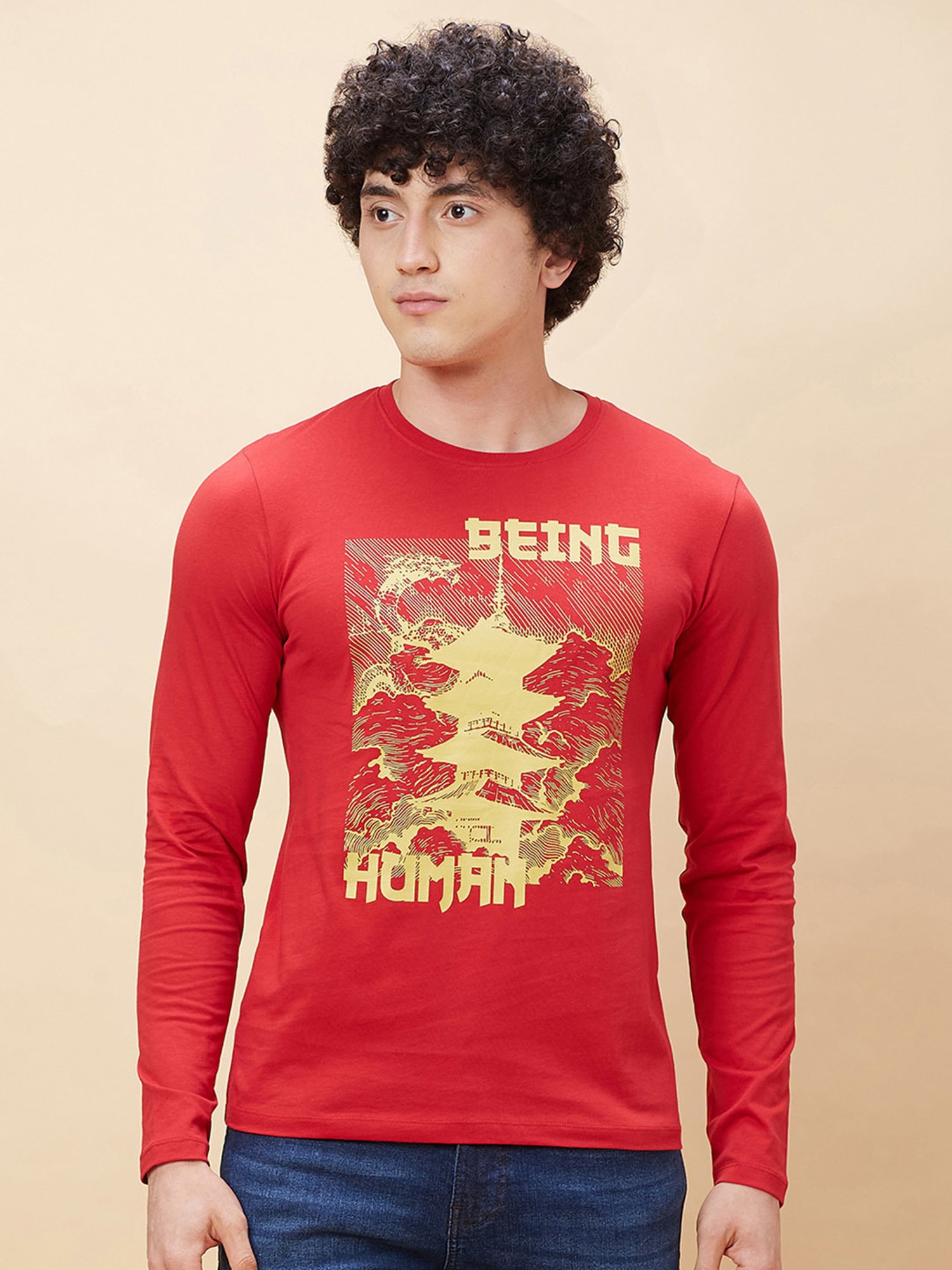 Being Human Red Regular Fit Graphic Print Crew T-Shirt