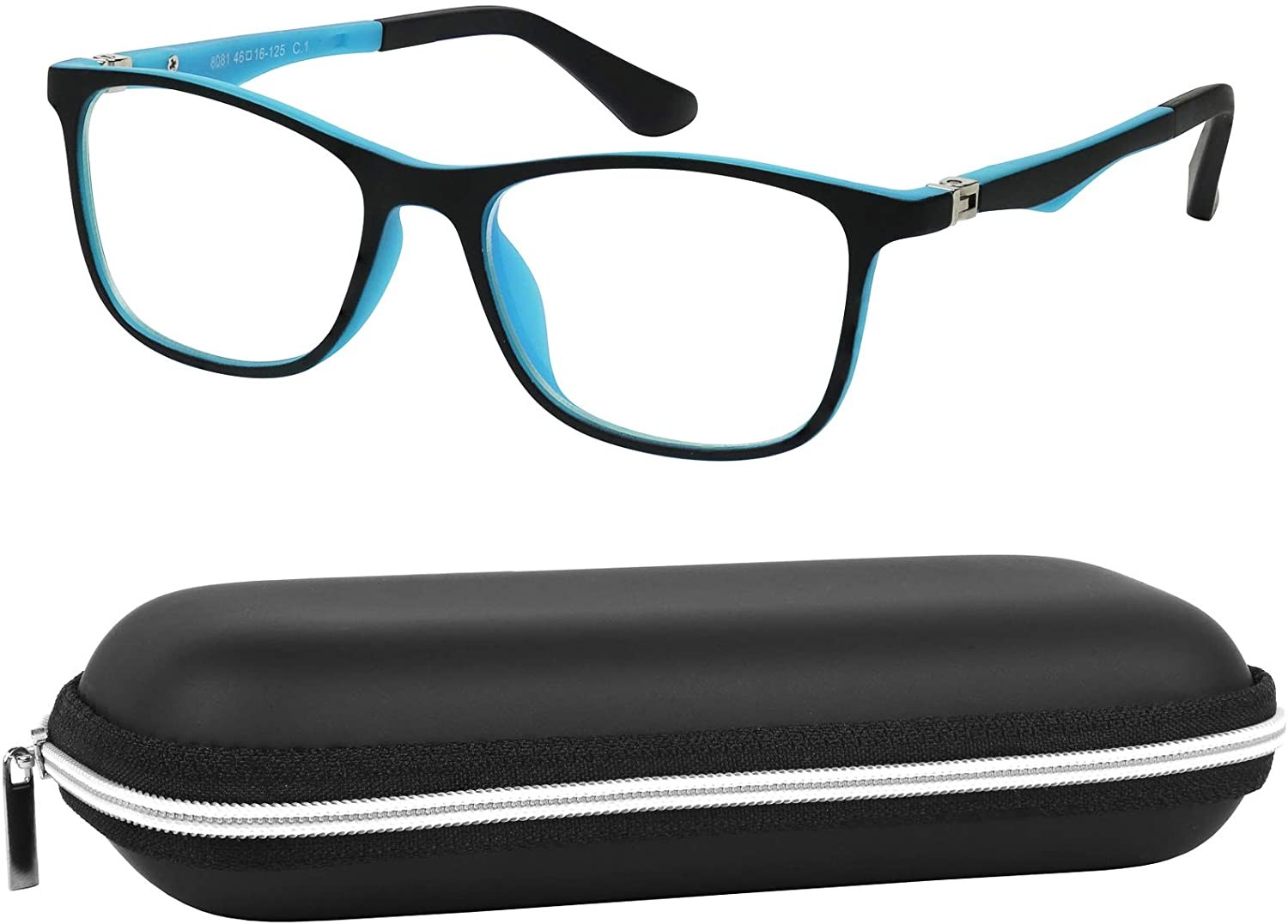 Kids Blue Light Blocking Glasses with Case - Computer Video Gaming Eyeglasses for Boys and Girls &ndash; Cute Colorful Square Frames &ndash; Anti Eye Strain, Reduce Glare